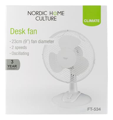 NORDIC HOME CULTURE Skrivbordsfläkt, 230mm, tre hastigheter 20w