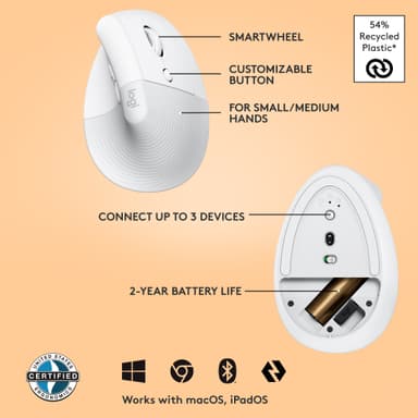 Logitech Lift Vertical trådlös mus (vit)