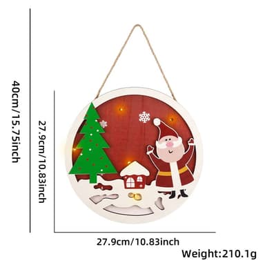 Jul Skylt Dekoration Dörr med LED-ljus - Jultomten och julgranen