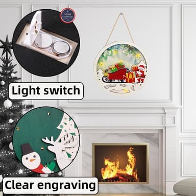 Jul Skylt Dekoration Dörr med LED-ljus - Jultomten och julgranen
