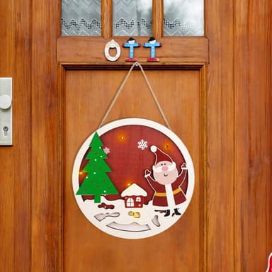 Jul Skylt Dekoration Dörr med LED-ljus - Jultomten och julgranen