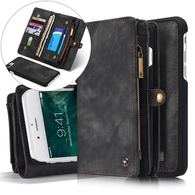 CASEME iPhone 8/7 Plus Retro Split läder plånboksfodral - Grå