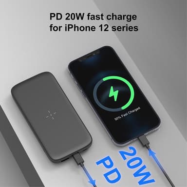 Bärbar laddare Powerbank 10000mAh QI 15W PD 20W / QC 22.5W - Vit