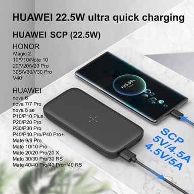 Bärbar laddare Powerbank 10000mAh QI 15W PD 20W / QC 22.5W - Vit