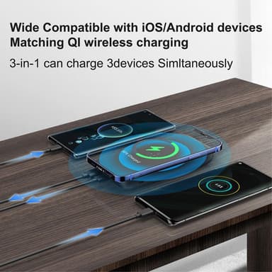 Bärbar laddare Powerbank 10000mAh QI 15W PD 20W / QC 22.5W - Vit