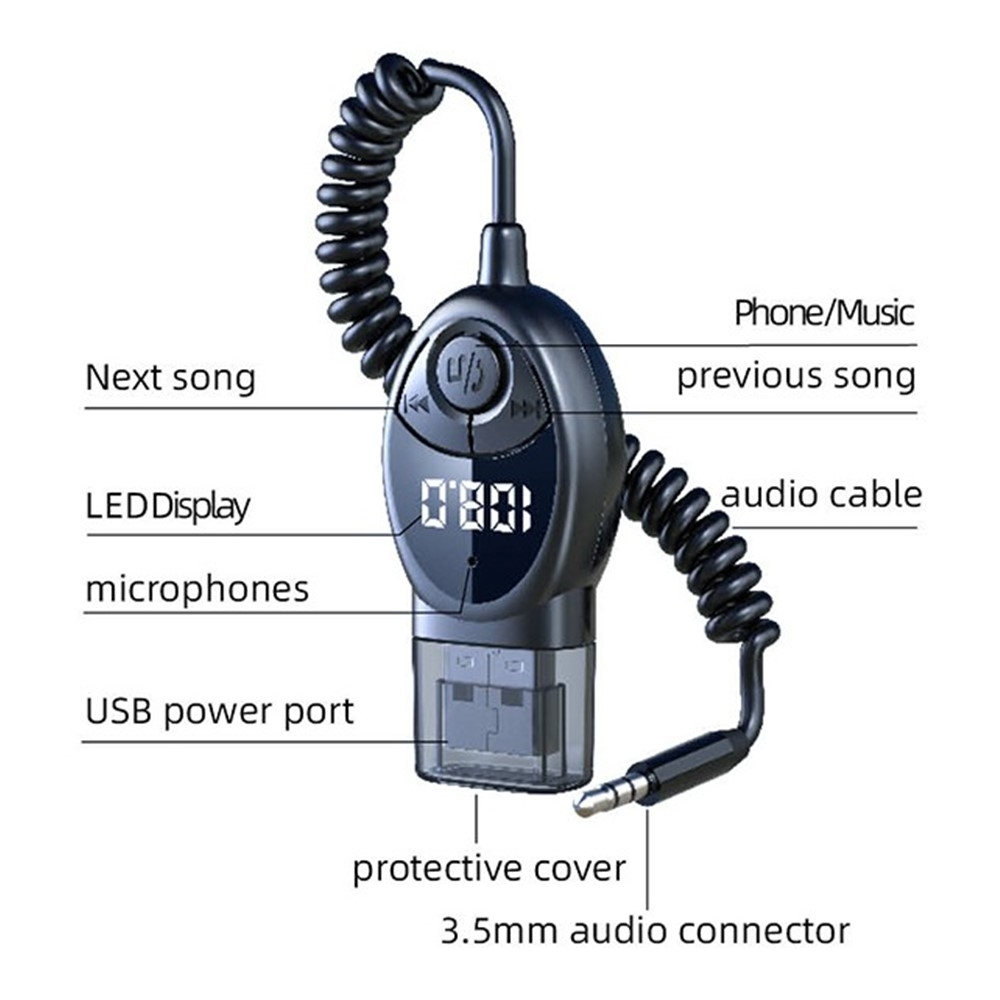W8 ljudadapter Bluetooth-mottagare FM-sändare med kabel
