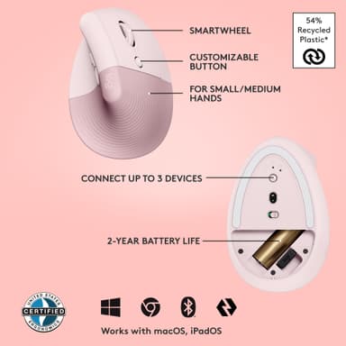 Logitech Lift Vertical trådlös mus (rosé)