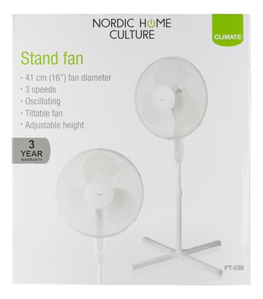 NORDIC HOME CULTURE Golvfläkt, 410 mm, tre hastigheter - Vit