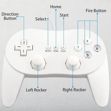 Gamepad kompatibel med Nintendo Wii,Wii U Handkontroll 1,1 m kabel - Vit