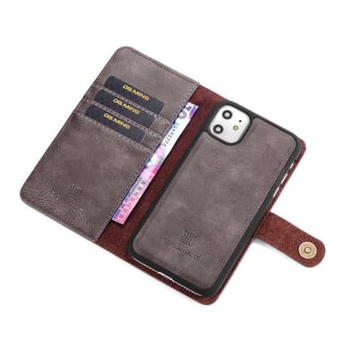 DG.MING iPhone 11 Split Läder Plånboksfodral - Coffee