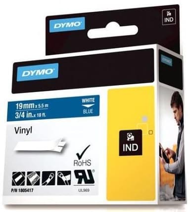 DYMO Rhino Professional, 19mm, märkbar vinyltejp, vit text blå tejp (1805417)