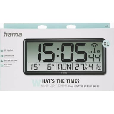 Hama Väggklocka Digital Jumbo Radiosynkroniserad Svart