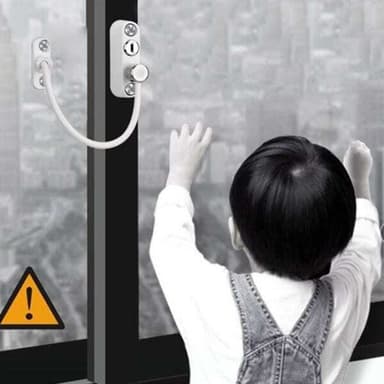 Säkerhetslås för fönster med stålvajer och nyckel - Vit