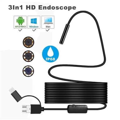 3i1 8mm HD Inspektionskamera - Hård 10m Kabel
