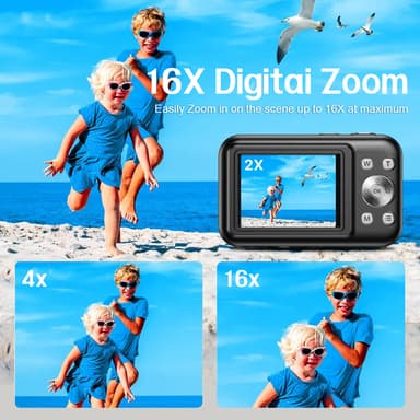 Digitalkamera med 1080P, 44MP, 16 x zoom, 2,4-tumsskärm Blå