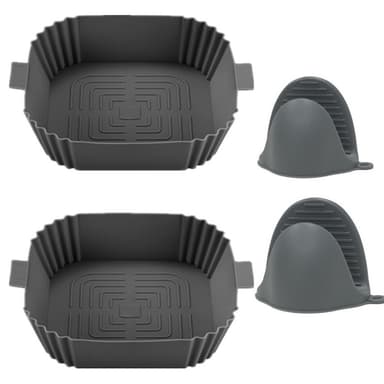 2-pack Air fryer Silikongryta med Handskar Grå