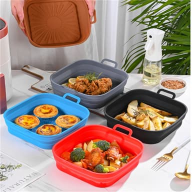 Hopfällbar Air Fryer Silikonform 17,5 cm 2-pack Svart