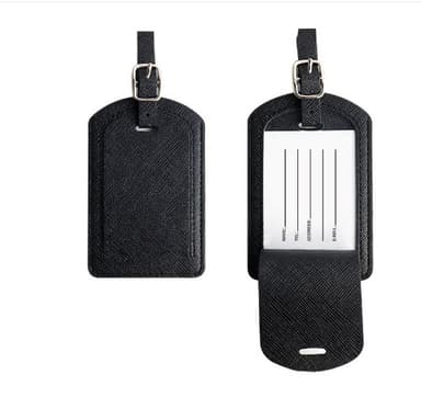 2 PU-Läderbagageetiketter med Kortinlägg Svart