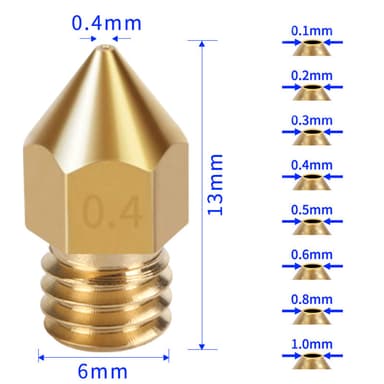 Extrudermunstycken för 3D-skrivare 8 st Guld