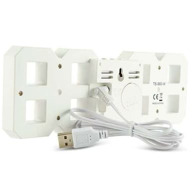 Stor digital väggklocka / väckarklocka i 3D med vitt LED-ljus – Multifunktion