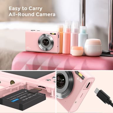 Digitalkamera 48MP 2,7K FHD 16X digital zoom, webcam, autofokus Rosa