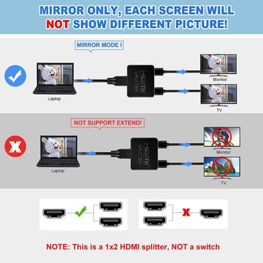 4K HDMI splitter 1 in / 2 ut Svart