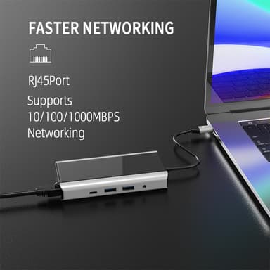 11 i 1 USB C Hubb med USB 3.0, HDMI, RJ45, SD/TF-Kortläsare - 100W PD-