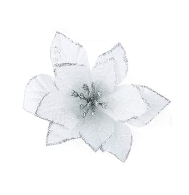 Julrosor konstgjorda blommor juldekoration 12-pack Vit/silver