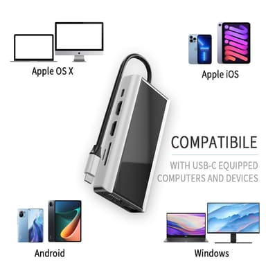 11 i 1 USB C Hub med USB 3.0, HDMI, RJ45, SD/TF-kortläsare, 100W PD-la