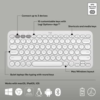 Logitech Pebble Keys 2 K380s trådlöst tangentbord (Off-White)