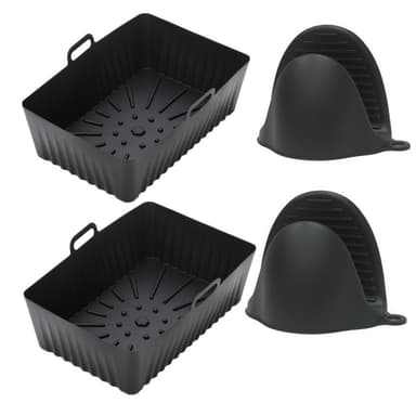 2-pack Air fryer behållare med ugnsvantar Silikon Svart