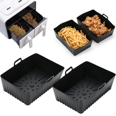 2-pack Air fryer behållare med ugnsvantar Silikon Svart