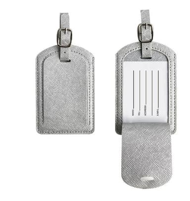 2 PU-Läderbagageetiketter med Kortinlägg Silver