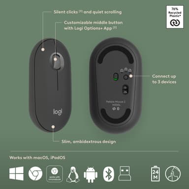 Logitech Pebble 2 K380S/M350S tangentbords- och muskombination (grafit)
