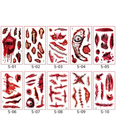 Temporära tatueringar för Halloween 10 ark Flerfärgad