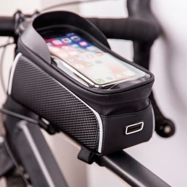 Vattentät cykelramsväska & telefonhållare med skärm, Svart