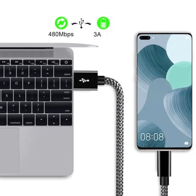 USB-A 2.0 till USB C-kabel med 3A snabbladdning Svart 1 m
