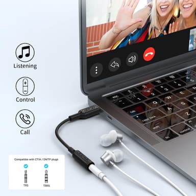 Typ-C till 3,5 mm Ljudadapterkabel Svart