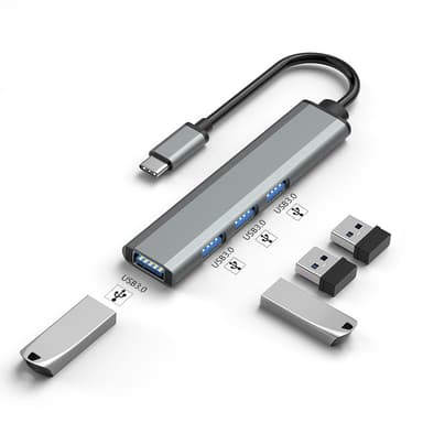 USB-C till USB 3.0 Hub med 4-portar Silvergrå