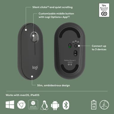 Logitech Pebble Mouse 2 M350s trådlös mus (Graphite)