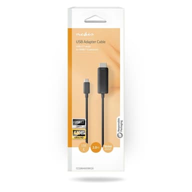 Nedis USB-C™ Adapter | USB 3.2 Gen 1 | USB-C™ Hane | HDMI™ Kontakt | 4K@60Hz | 2.00 m | Rund | Nickelplaterad | PVC | Svart | Låda
