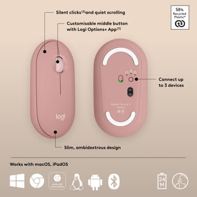 Logitech Pebble Mouse 2 M350s trådlös mus (Rose)