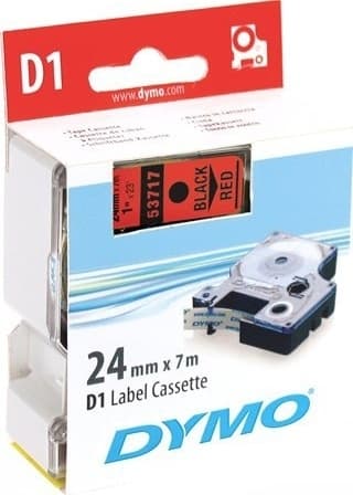 DYMO D1 märktejp standard 24mm, svart på rött, 7m rulle (53717)