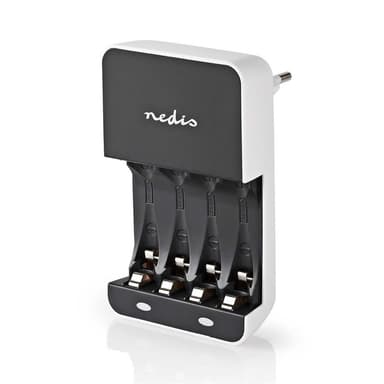 Nedis NiMH Batteriladdare AA / AAA | 1.2 V DC | Underhållsladdning | Euro / Typ C (CEE 7/16) | Batteritypsenergi: AA / AAA | Svart / Vit