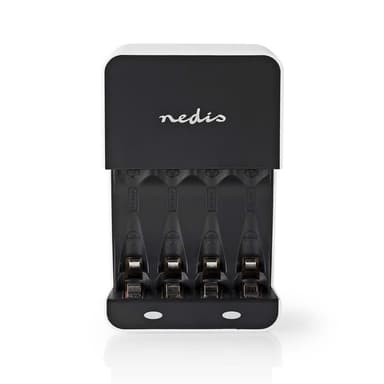 Nedis NiMH Batteriladdare AA / AAA | 1.2 V DC | Underhållsladdning | Euro / Typ C (CEE 7/16) | Batteritypsenergi: AA / AAA | Svart / Vit