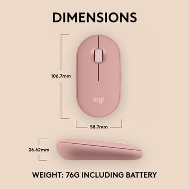 Logitech Pebble Mouse 2 M350s trådlös mus (Rose)