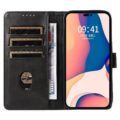Konstläderfodral med kortfack till iPhone 16 Pro - Svart