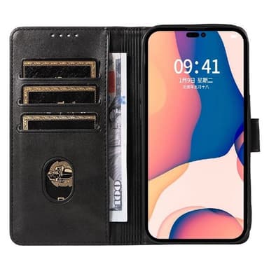 Konstläderfodral med kortfack till iPhone 16 - Svart
