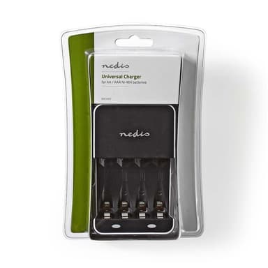 Nedis NiMH Batteriladdare AA / AAA | 1.2 V DC | Underhållsladdning | Euro / Typ C (CEE 7/16) | Batteritypsenergi: AA / AAA | Svart / Vit
