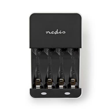 Nedis NiMH Batteriladdare AA / AAA | 1.2 V DC | Underhållsladdning | Euro / Typ C (CEE 7/16) | Batteritypsenergi: AA / AAA | Svart / Vit